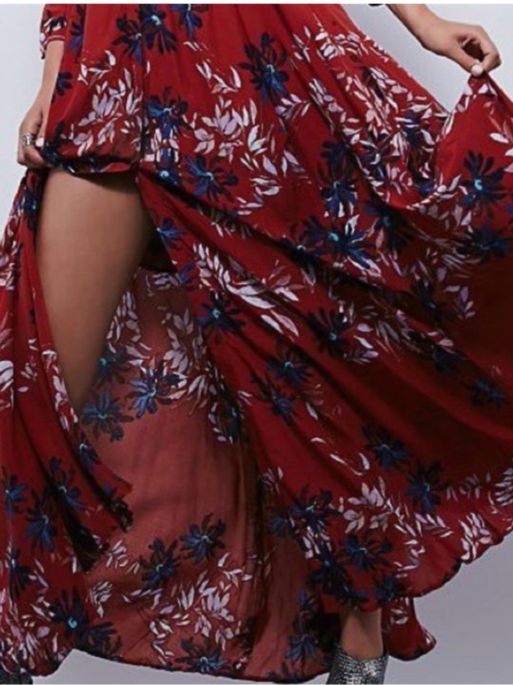 Free People Red After The Storm Floral Print Boho Maxi Shirt Dress Size 12 - Picture 4 of 9